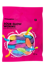 WOOLWORTHS SOUR GLOW WORMS 125G