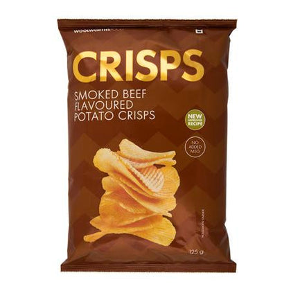 WOOLWORTHS CRISPS POTATO CHPS SMOKE BEEF 125G