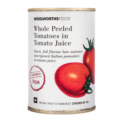 WOOLWORTHS WHL PEELED TOMATOES IN TOMATO JUICE 400