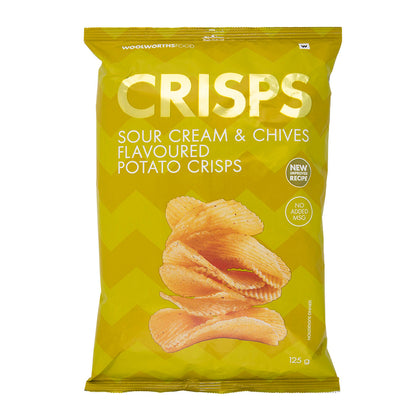 WOOLWORTHS POTATO CRISPS SOUR CRM & CHIVES 125G
